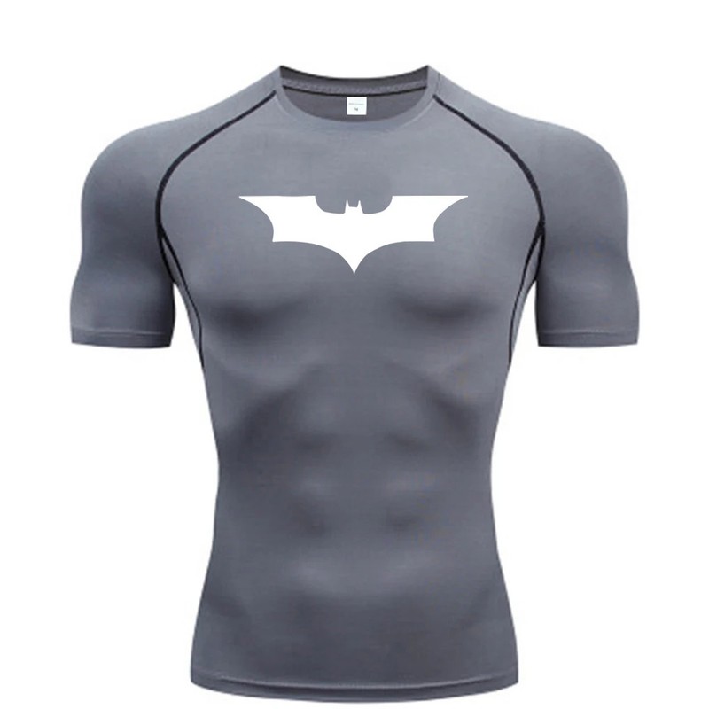 Men's Bat Print Compression T-Shirt Gym Fitness Running Short Sleeve Casual Top gallery