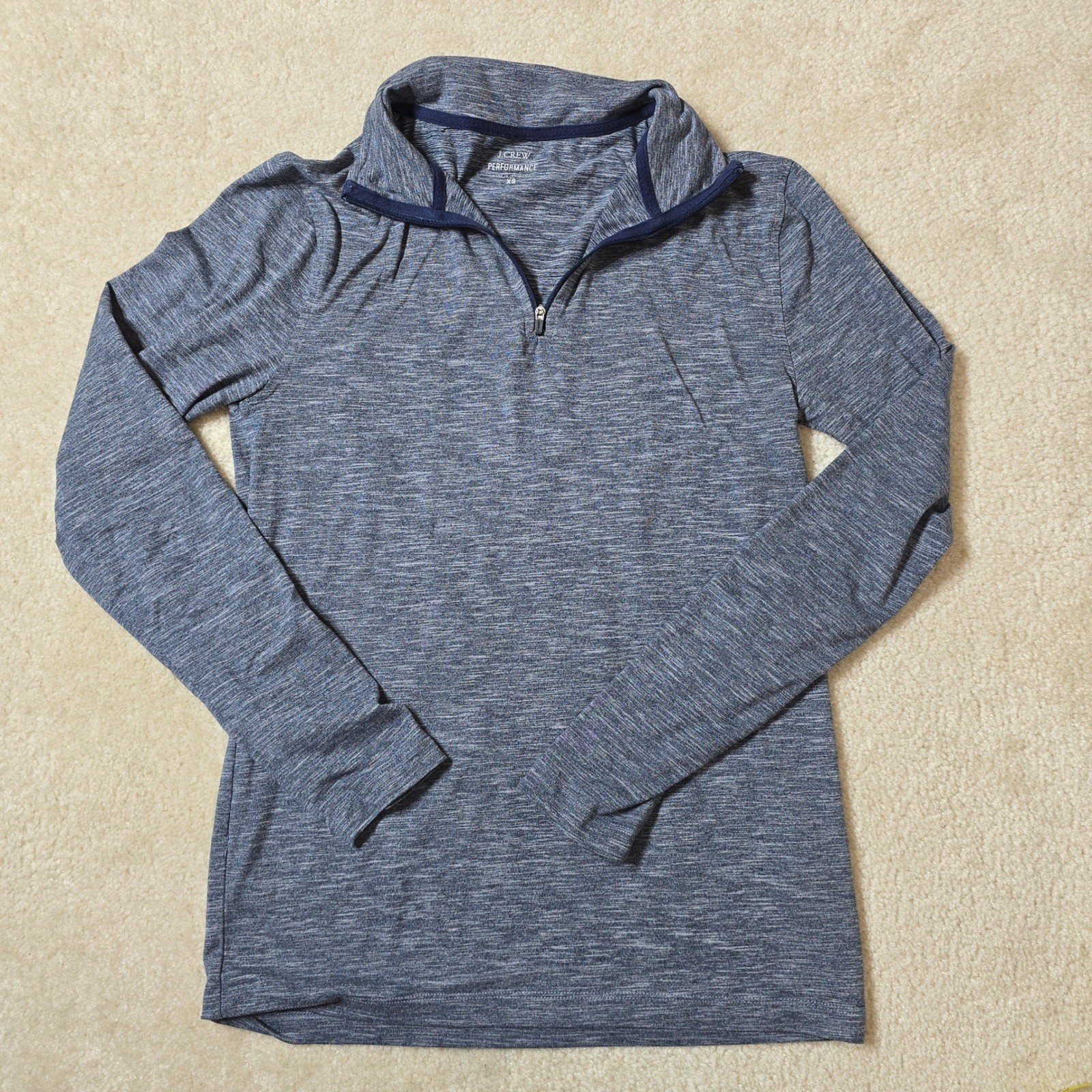 J Crew Performance Mens Blue Heathered Quarter Zip Pullover Shirt XS gallery