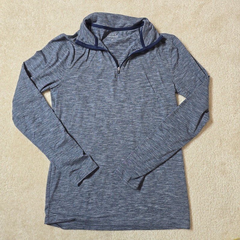 J Crew Performance Mens Blue Heathered Quarter Zip Pullover Shirt XS gallery