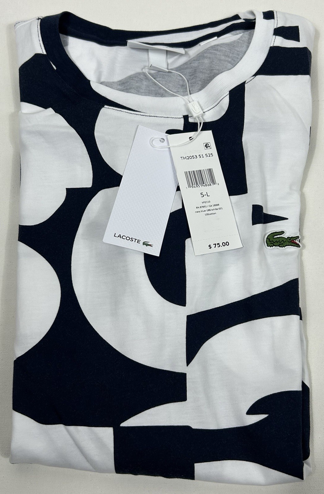 Mens Lacoste Cotton Navy Blue Graphic T-Shirt LARGE (5) NEW gallery