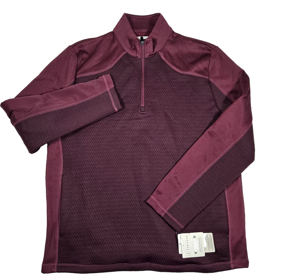 PGA Tour Men's Large Golf Thermal Stretch Burgundy 1/4 Zip Pullover Jacket New