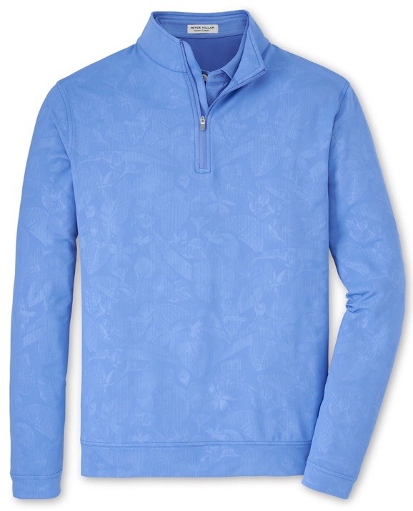Peter Millar Mens Perth Shadow Stripe Floral Print 1/4 Zip Pullover Blue Sz S