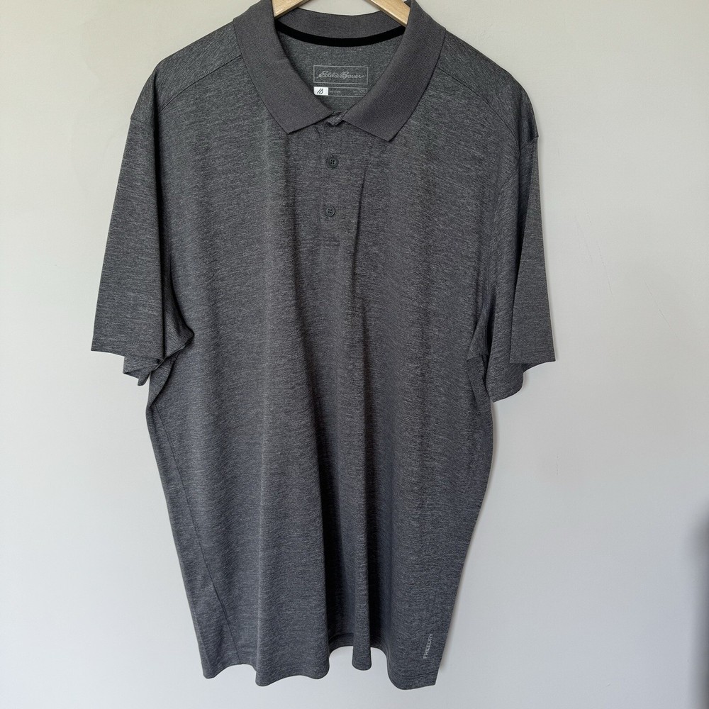 Eddie Bauer Mens Big Tall Motion Free Dry Gray/Black Collared Polo Sz 2XL Tall