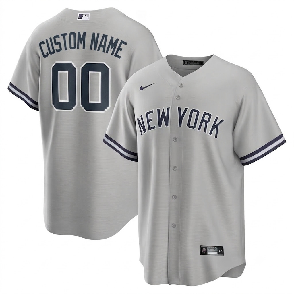 Custom Nike MLB New York Yankees Classic AC Stitched White/Navy Blue/Gray Jersey gallery