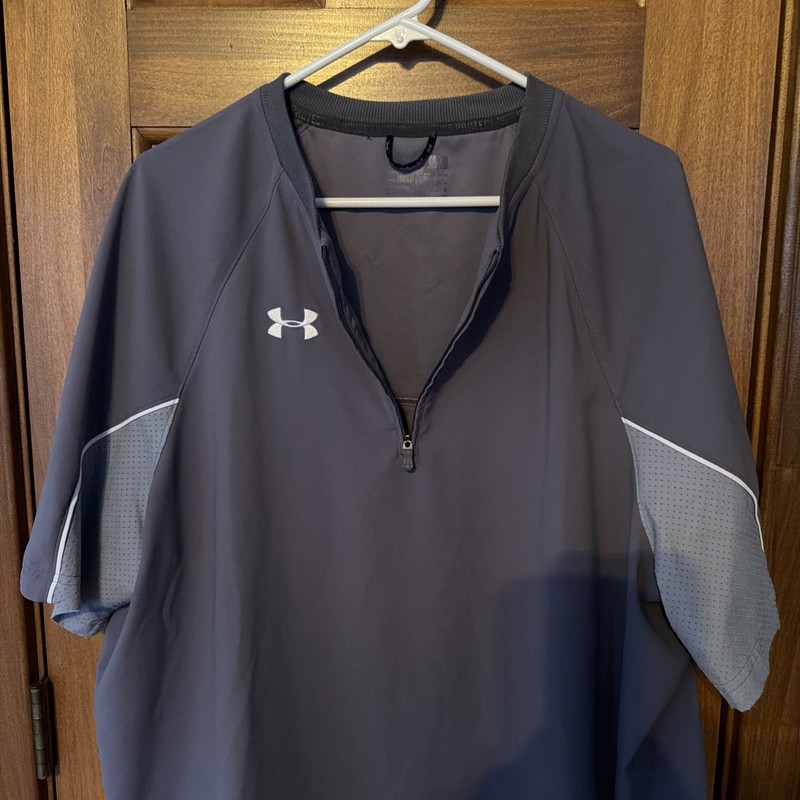 Under Armour Warm-up Pullover Jersey Shirt, Men MED, Gray Vented Zip Bungee gallery