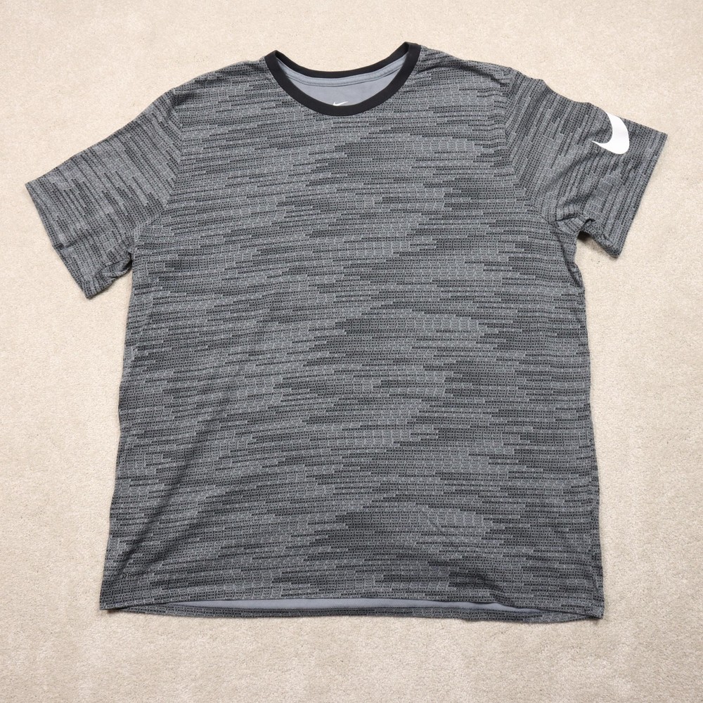 Nike Dri-FIT Shirt Mens 2XL Gray Allover Nike Logo Print The Nike Tee 873095-065