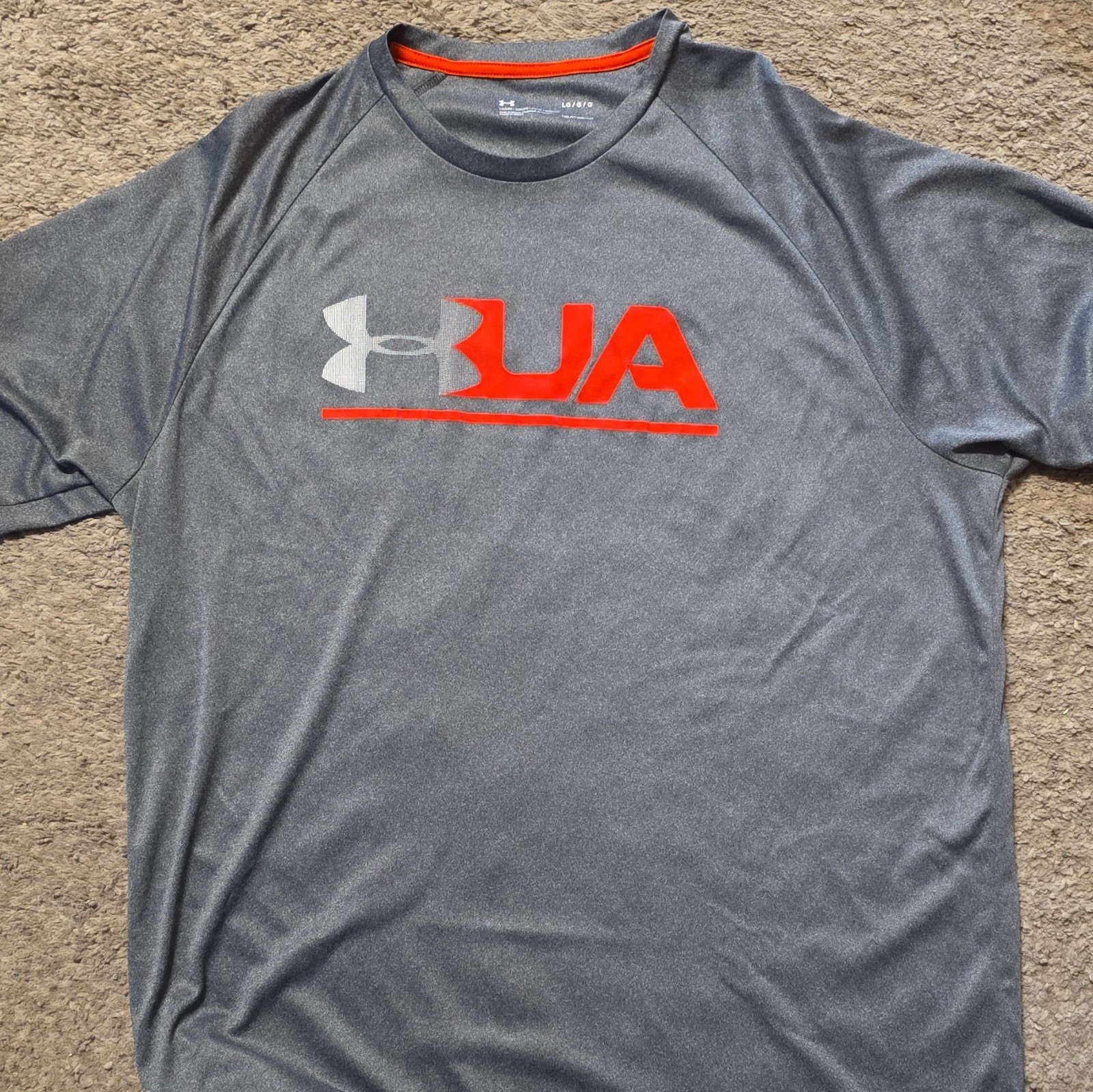 Under Armour Men’s L Gray/Orange Lightweight Polyester Logo Tee Crew gallery