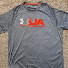 Under Armour Men’s L Gray/Orange Lightweight Polyester Logo Tee Crew
