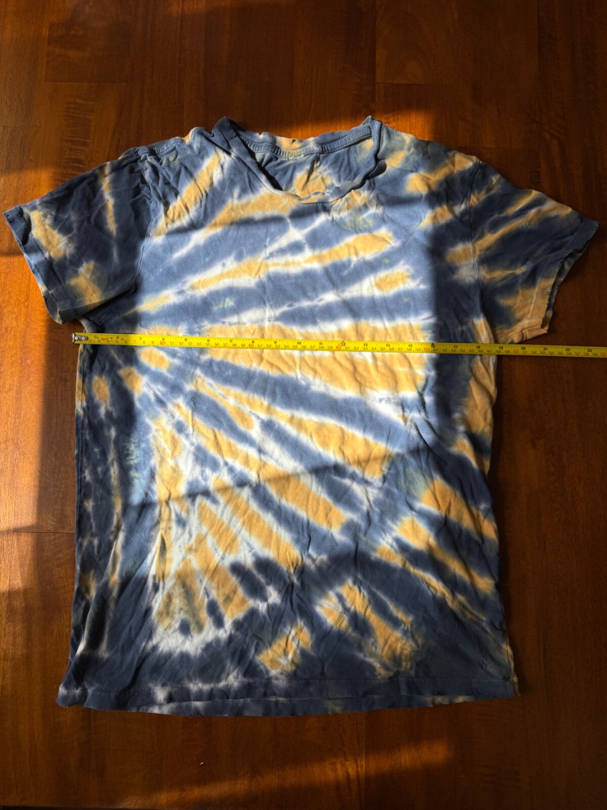 Alternative Men's Distressed Tie Dye T-Shirt - Medium, Vintage, Blue and Yellow gallery