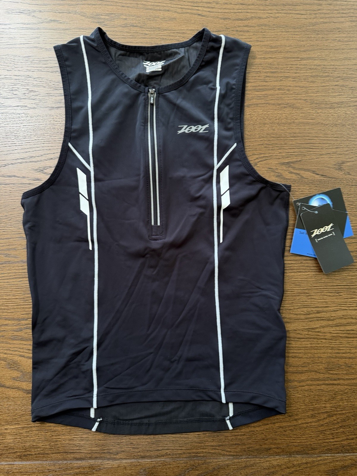 Zoot Ultra Black Triathlon Tri Tank with Front Zipper and White Piping gallery