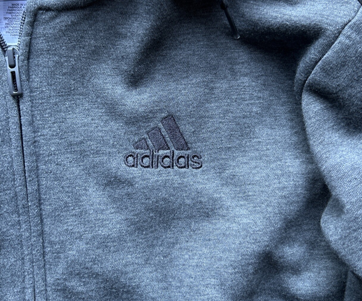 ADIDAS MEN’S ESSENTIALS GREY 3-Stripe Full Zip Fleece Hoodie - MEN'S Medium gallery