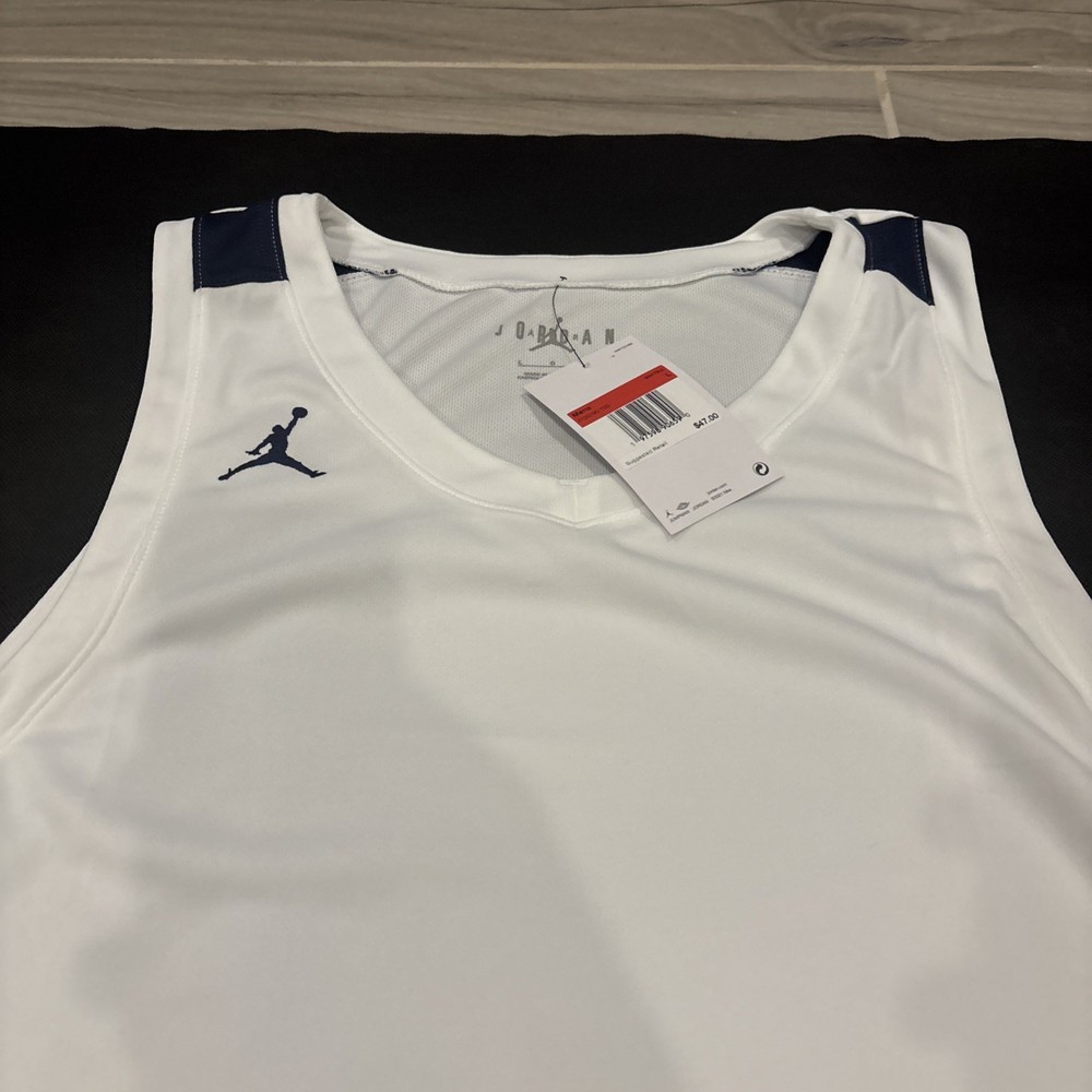 Jordan Large Stock Overtime Basketball Jersey White/Blue FQ5296-100 NWT $47