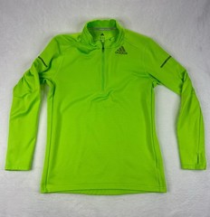 Adidas Running Climalite 1/4 Zip Pullover Green Reflective Strips Men’s Medium
