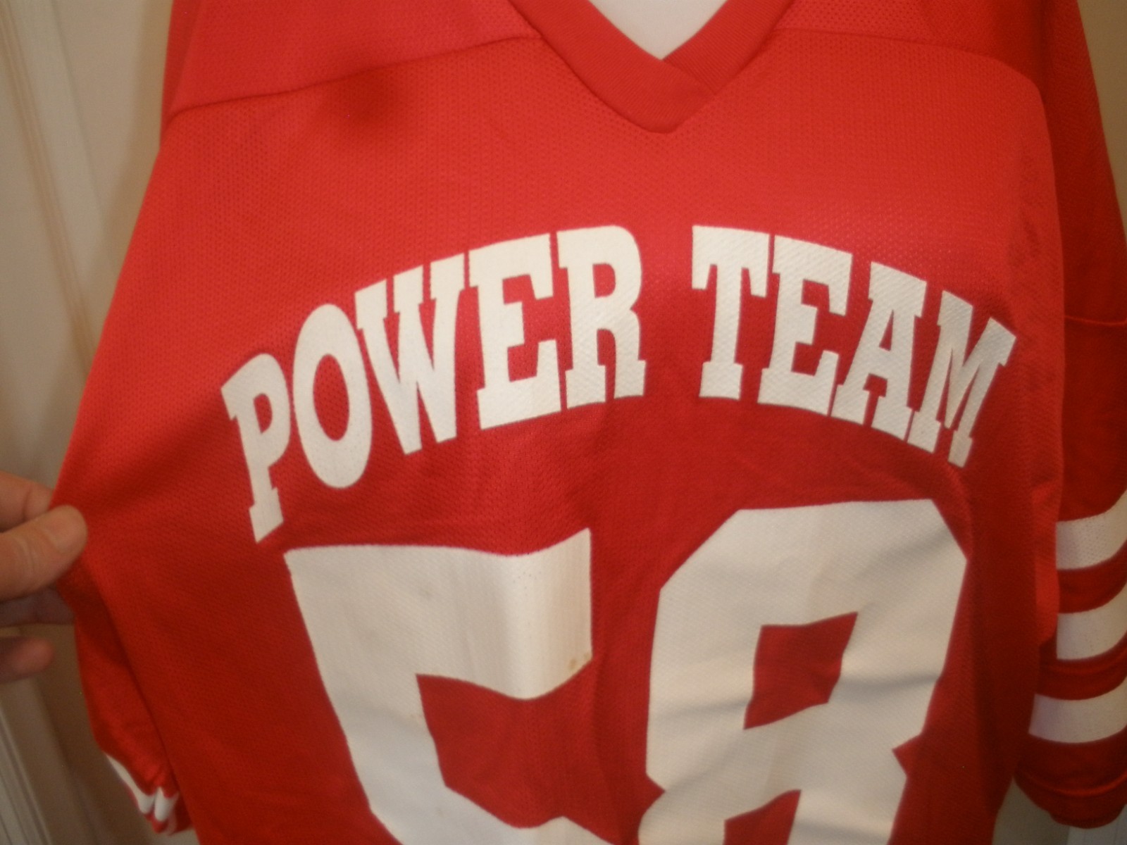 Vntg RARE Men's Power Team StrengththruChrist Red Jersey North 58 Venus 50-52(7A gallery