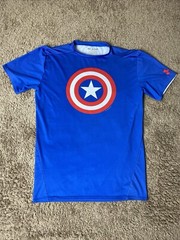 Under Armour Shirt Mens 2XL Blue Compression Captain America Marvel Workout