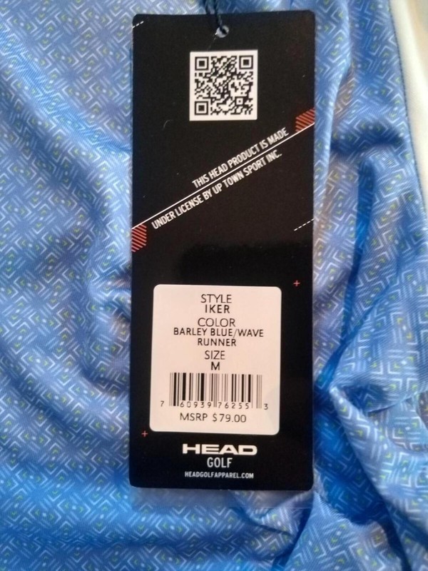 HEAD Mens Golf Polo Shirt MEDIUM Barley Blue White Wave Runner NWT Iker MSRP $79 gallery