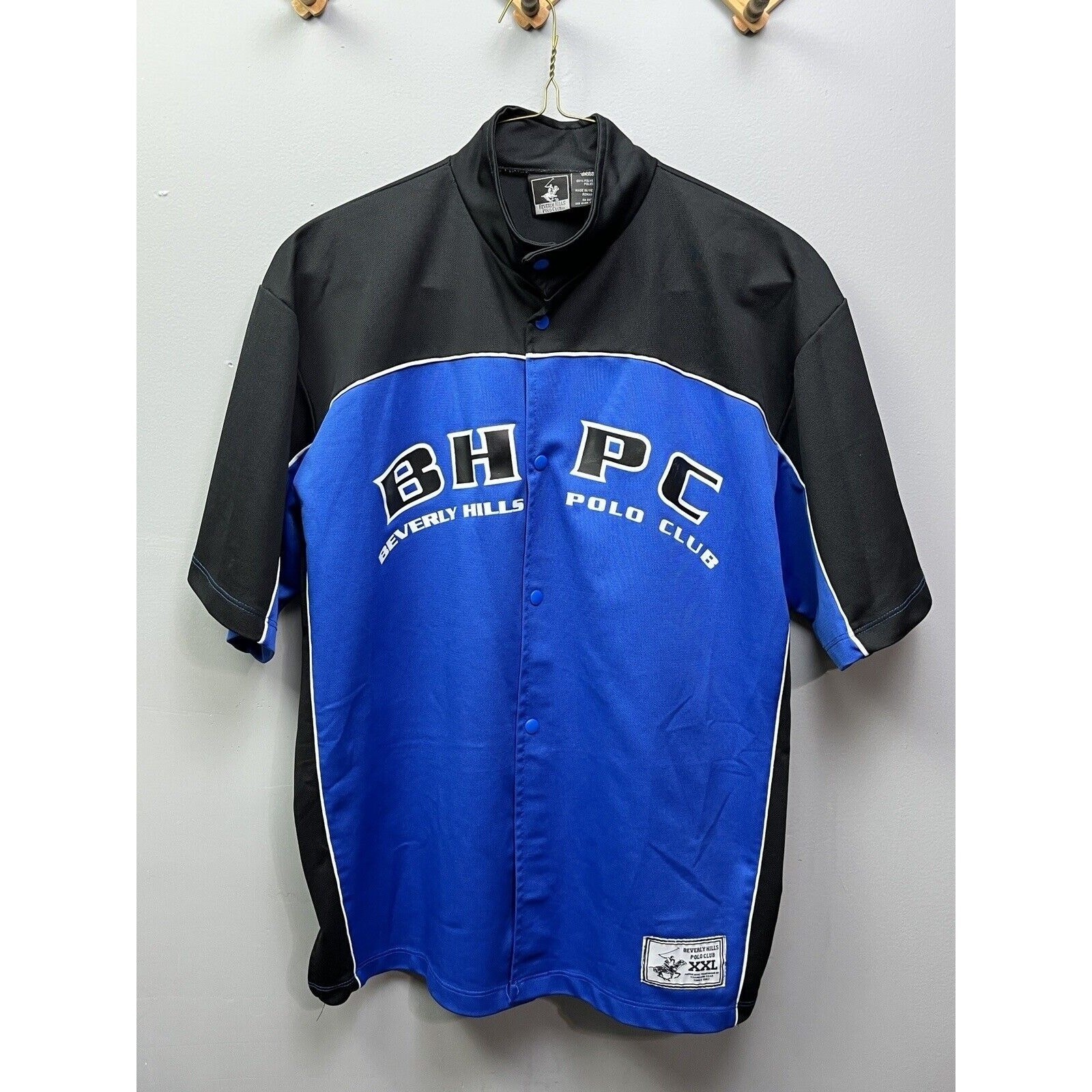 Beverly Hills Polo Club Mens Jersey Blue Black Snap Front BHPC Large XXL gallery