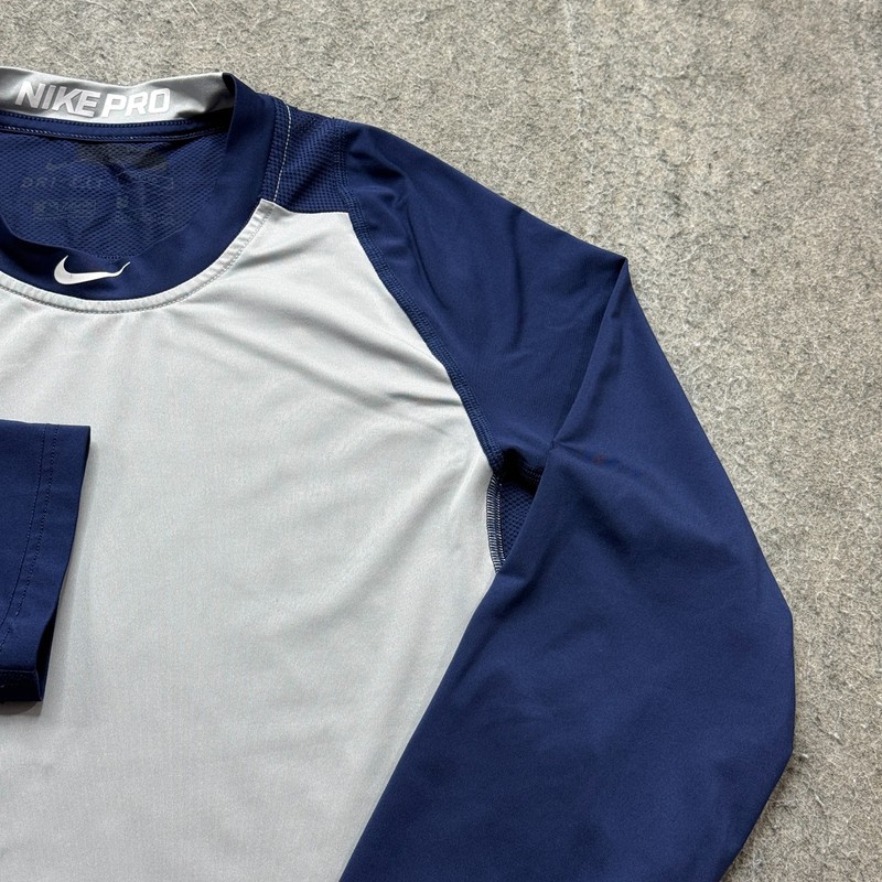Nike Pro MLB Baseball Shirt Men S Blue Gray Colorblock Long Sleeve Fitted gallery
