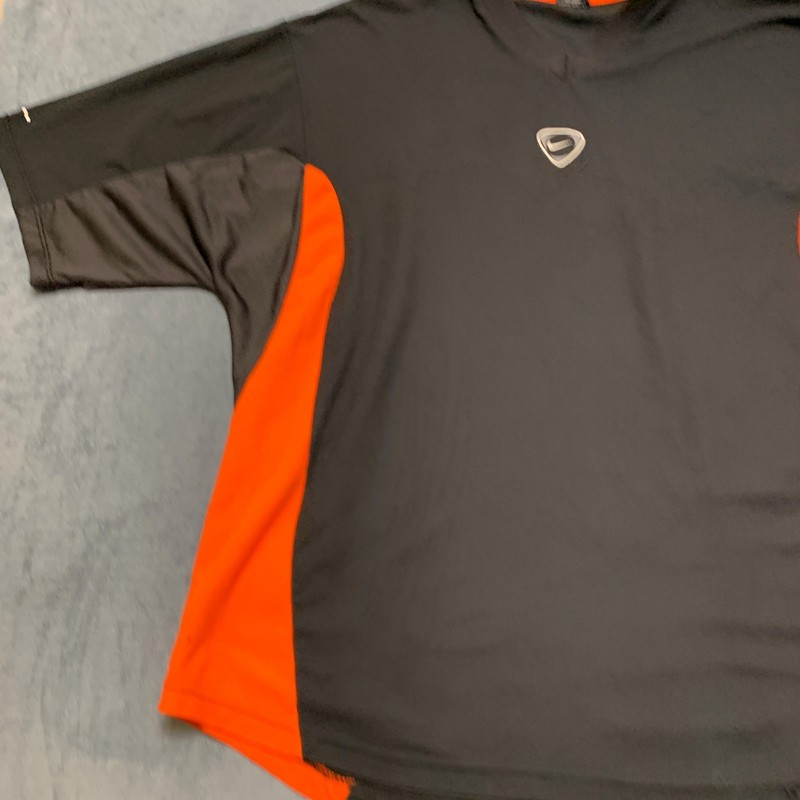 Nike Team Shirt Mens 2XL Black Orange Short Sleeve Logo Performance V-Neck gallery