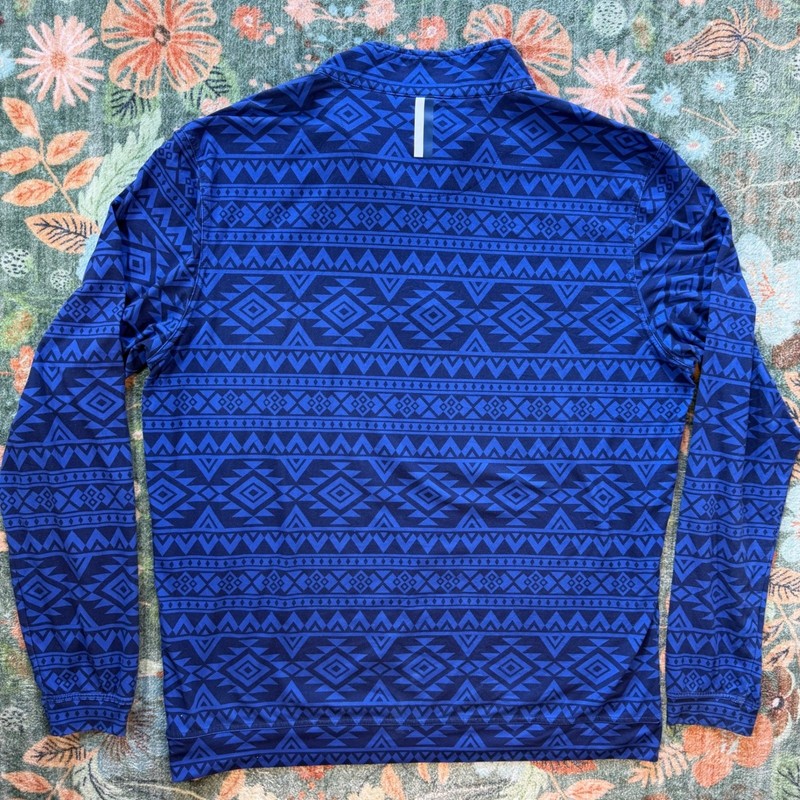 Rhoback Mens Large Blue Aztec Geometric Performance Quarter Zip Pullover Golf gallery