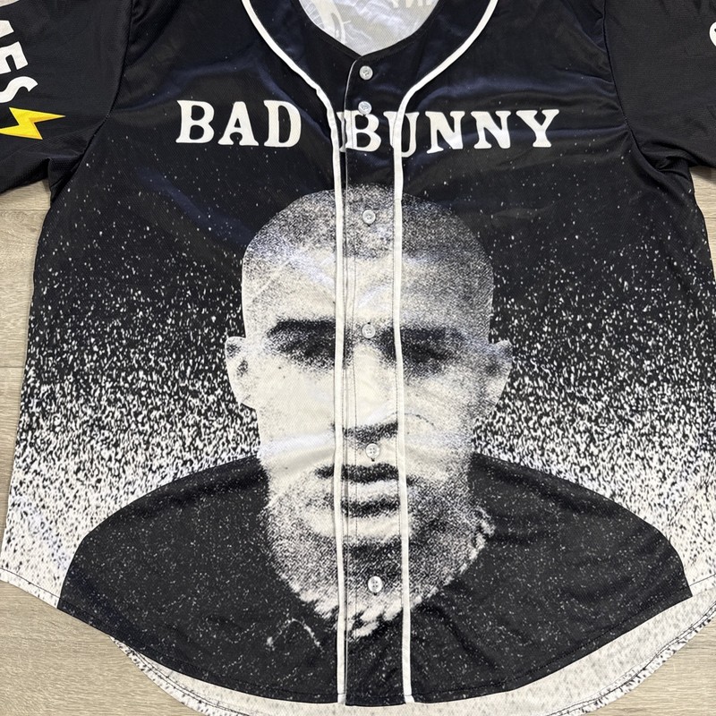 Bad Bunny Jersey The Most Wanted Tour Baseball Button Front Shirt Black Large gallery