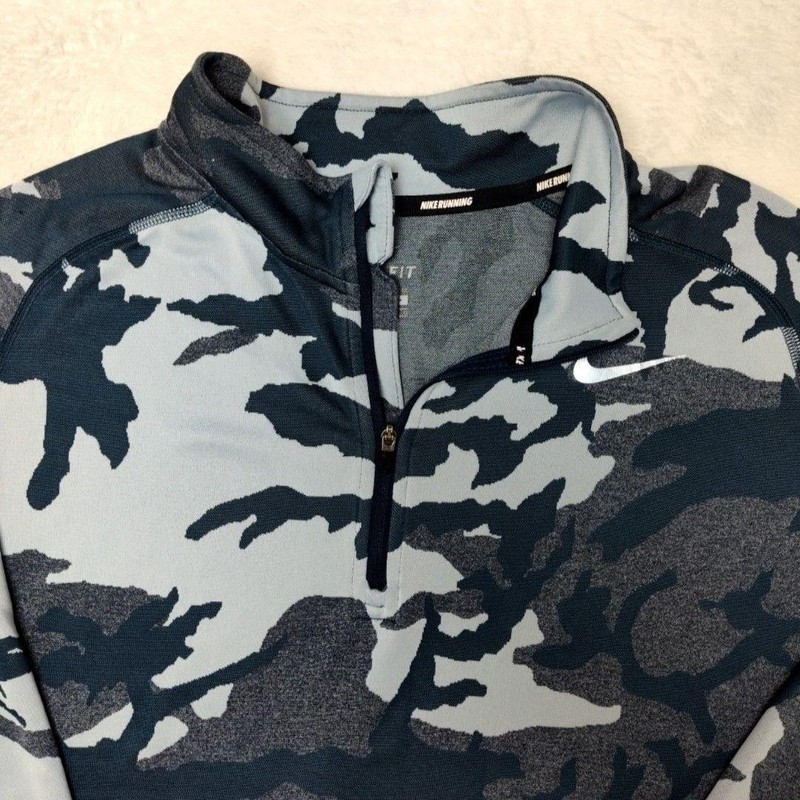Nike Pullover Mens L Blue Camo Running 1/4 Zip Mock Neck Camouflage Athletic gallery