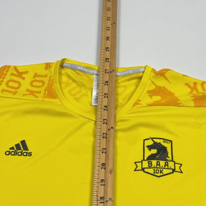 Adidas Shirt Mens L Yellow Short Sleeve Jersey Running B.A.A. 10K Event Top gallery