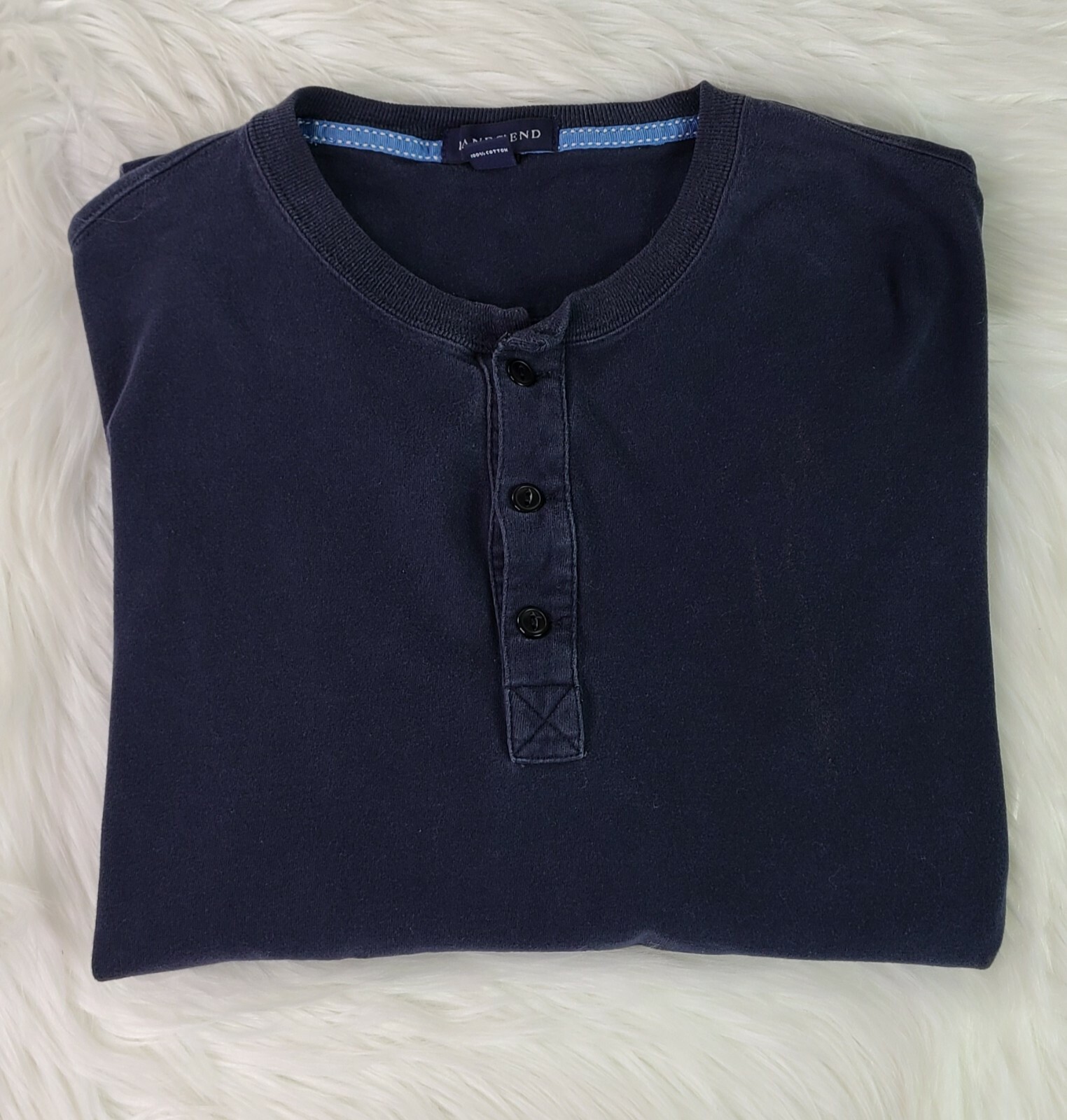 Lands' End Mens Long Sleeve 3 Button Shirt Med 38-40 Blue 100% Cotton gallery