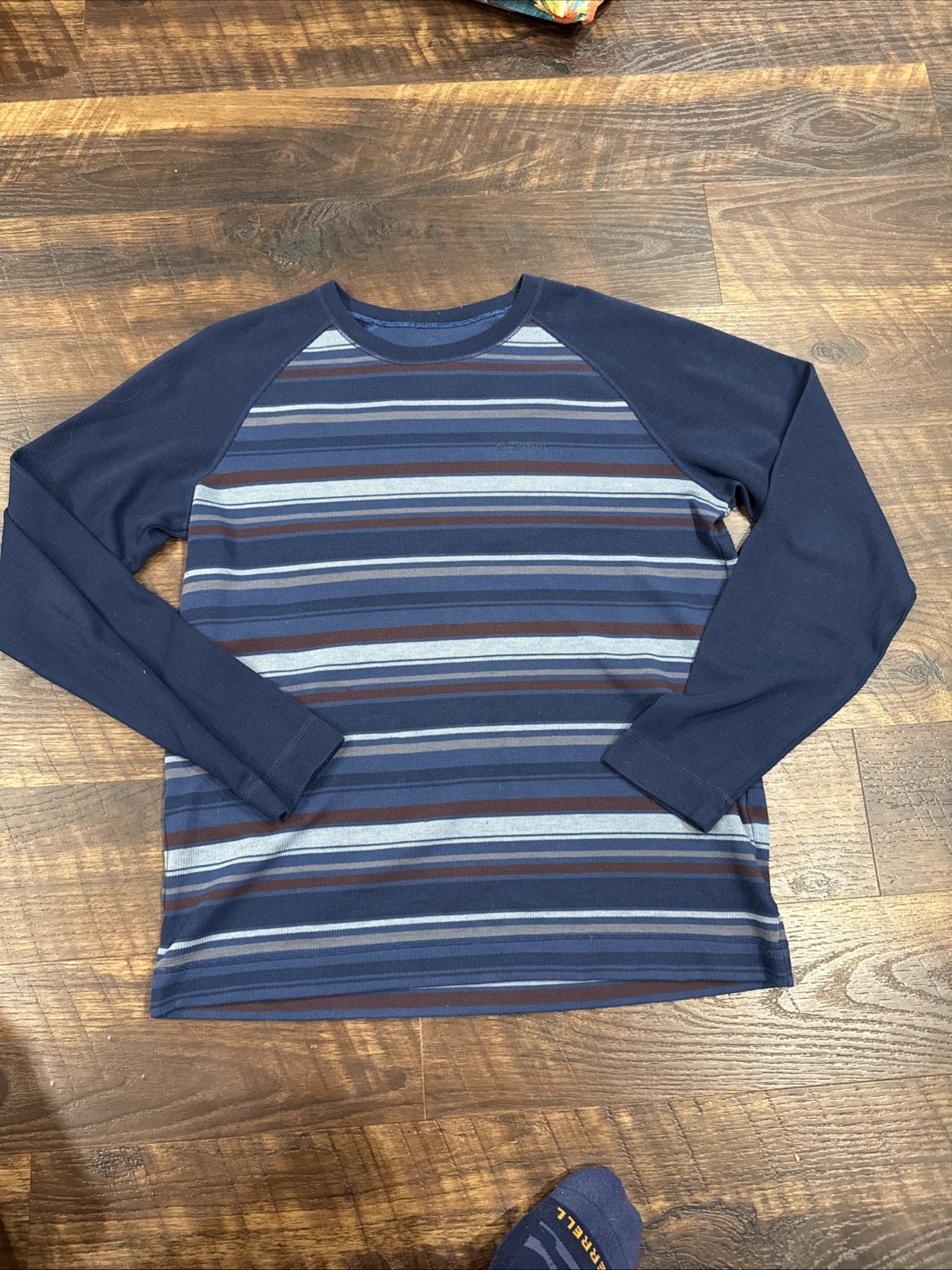 Marmot Stretch Long Sleeve Shirt Blue Striped L EUC Thermal gallery