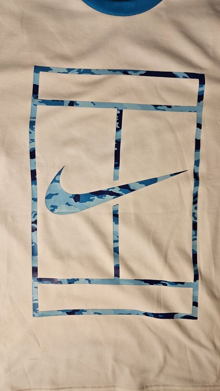 Nike Dri-Fit Tennis Practice Crew Pullover Thick Shirt Mens L White Blue Camo... gallery