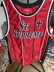 Supreme St. Supreme Basketball Jersey Red Black White Size Medium Rare SS Mesh