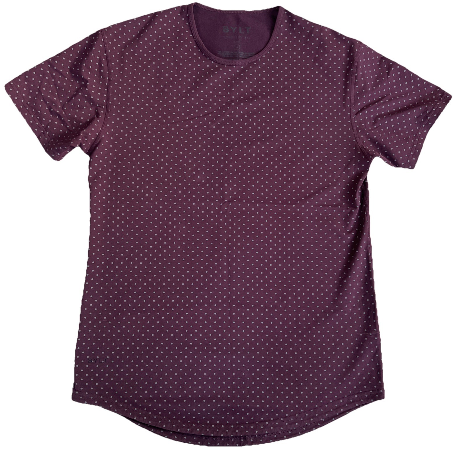 BYLT Drop Cut S/S Shirt Men’s Size Medium Maroon Gray Dot Performance Gym gallery