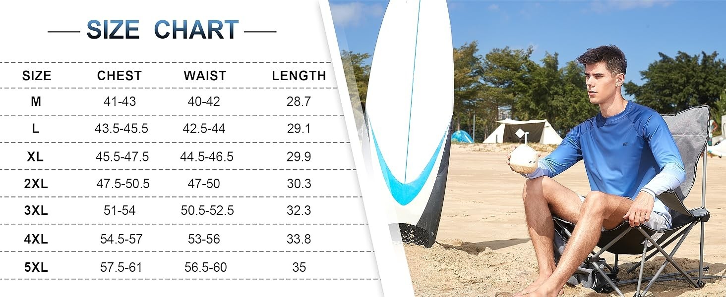 EZRUN Men's UPF 50+ Quick Dry Long Sleeve Gradient Rash Guard 2XL White/Blue gallery