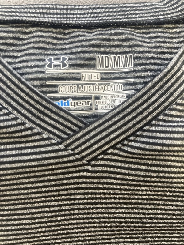 Under Armour Cold Gear Infrared Black Gray Striped LS Shirt Medium Fitted V neck gallery