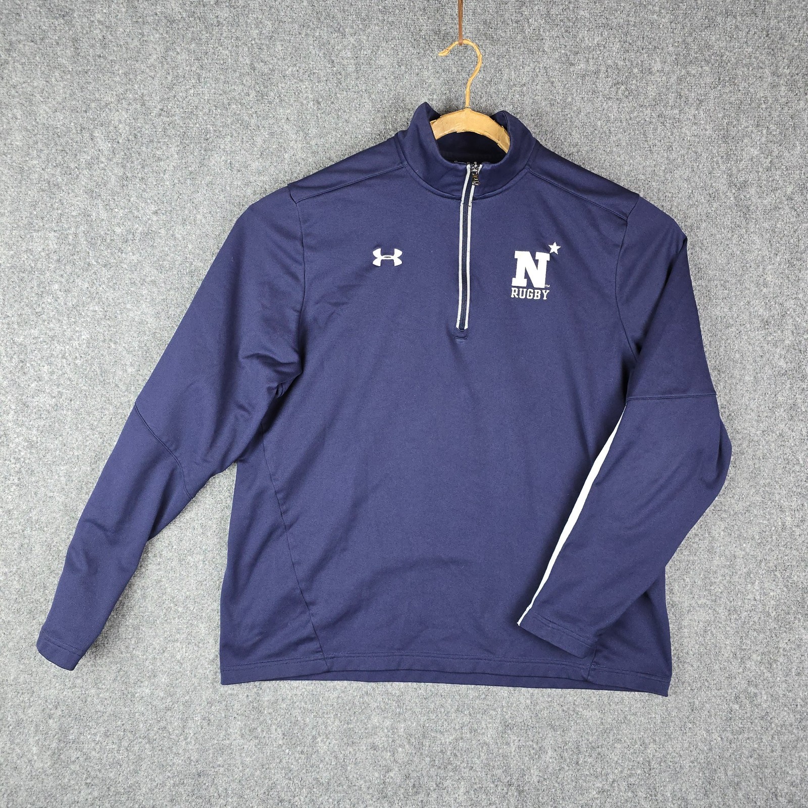 Under Armour Navy Rugby N 1/4 Zip Pullover Mens XL Loose Navy Blue gallery