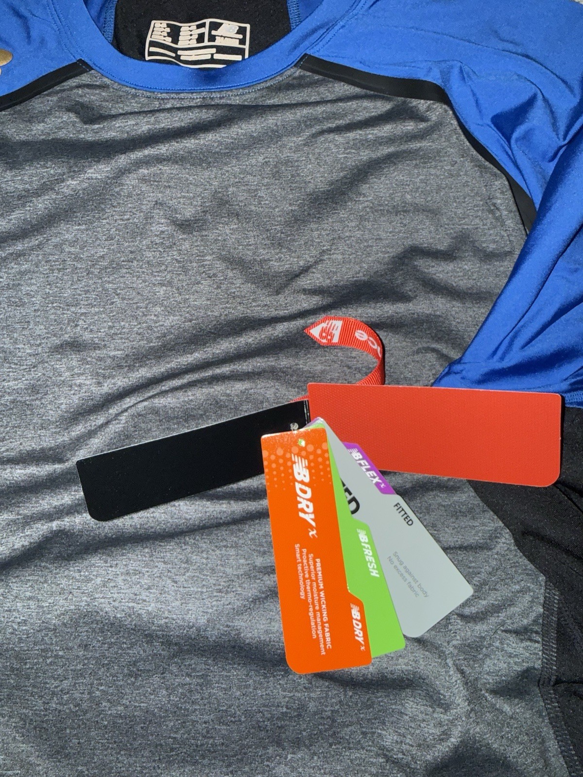 New Balance Men's 3/4 Sleeve Baseball Shirt Sz XL Royal Blue/Gray/Black Size XL gallery