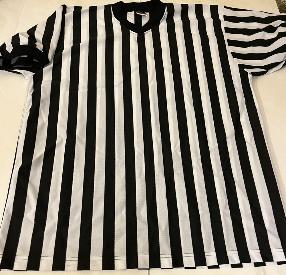 Alleson Athletic Referee Short Sleeve Shirt Black White Stripe Size XL