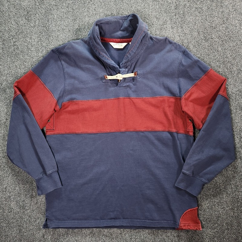 Orvis Light-heavyweight Sailing Rugby Shirt Large Blue Red Longsleeve Toggle gallery
