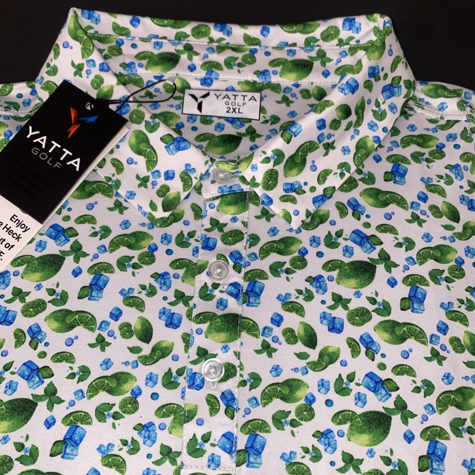 New YATTA GOLF 2XL YUM-ANADE LEMONADE LIMES PULLOVER STRETCH GOLF POLO SHIRT gallery