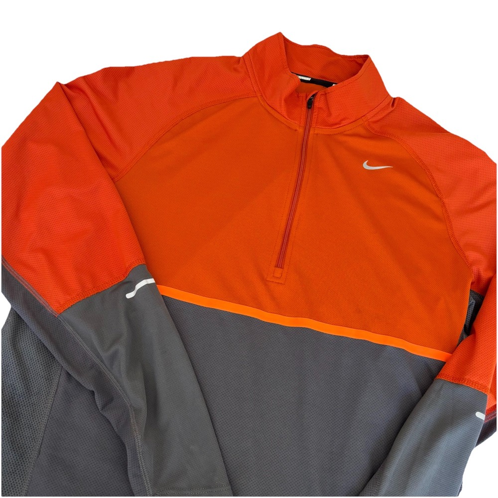 Nike Running Men's Element Pullover 1/2 Zip Orange Gray Top 451256-021 Size L