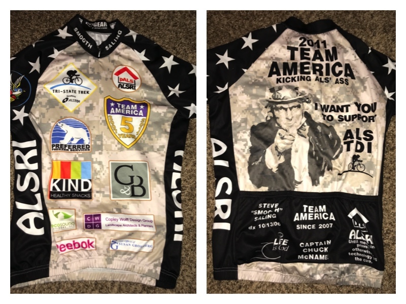 Medium 2011 Team America Kicking ALS ALSRI 3/4 zip cycling race jersey shirt EUC gallery