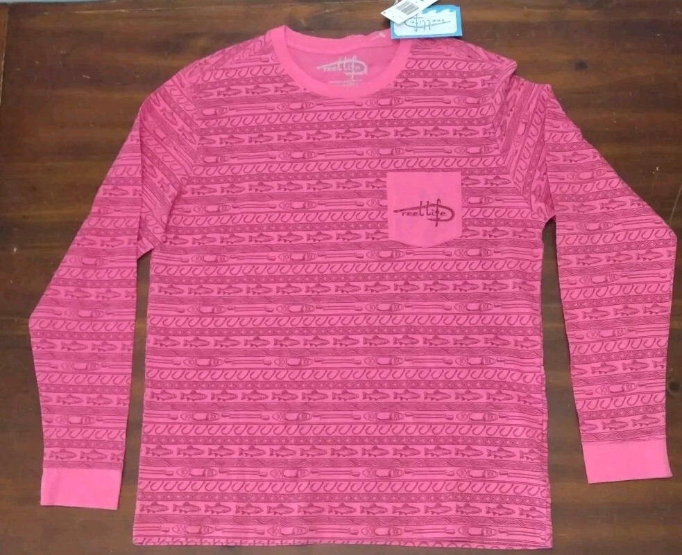 NWT Reel Life Size L Long Sleeve Fish Tribe Stripe Ocean Washed Graphic Shirt gallery