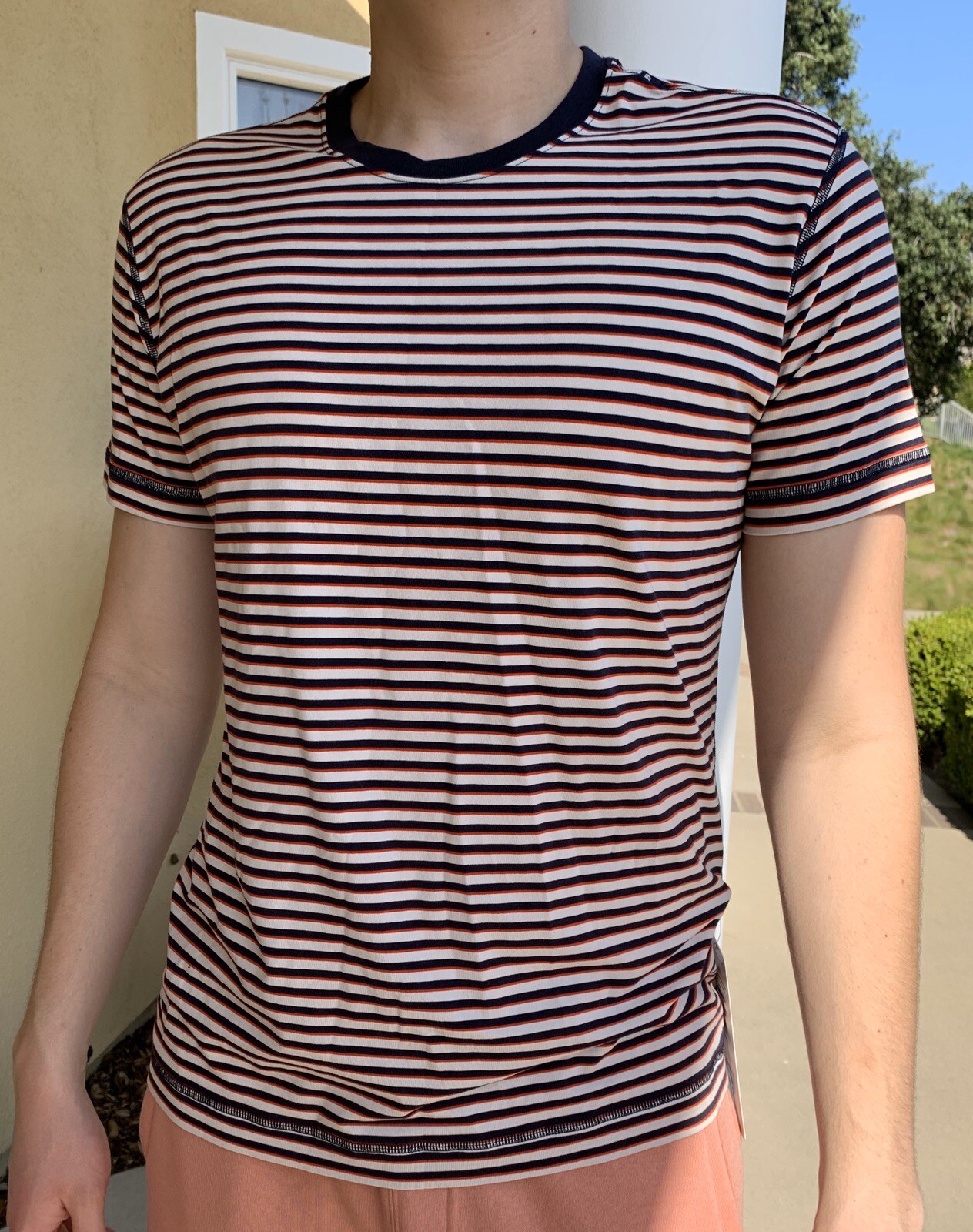 New Lululemon 5 Year Basic Shirt Short Sleeve Navy Red White Stripe Nautical XL gallery