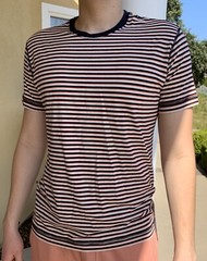 New Lululemon 5 Year Basic Shirt Short Sleeve Navy Red White Stripe Nautical XL