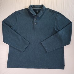 Van Heusen Mens Polo Shirt Knit XXL Long Sleeve Classic Fit Thick Bluish Green