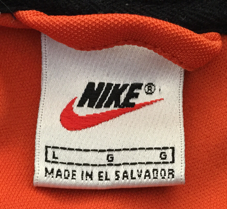 NIKE Mens Large V Neck Collared Activewear Shirt Top Colorblock Striped Orange gallery