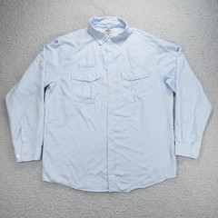 AFTCO AFTECH Shirt Mens Large Blue Check Yamaha Logo Fishing Button Up L/S