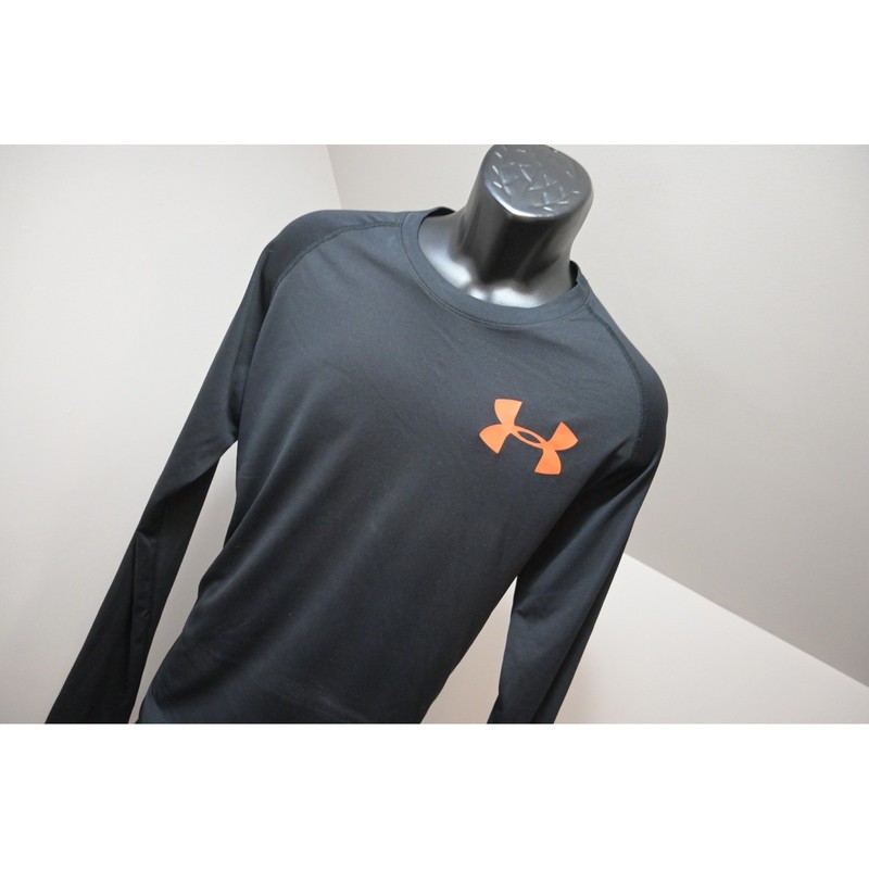 Under Armour Long Sleeve Gym Shirt Mens Large Black Orange HeatGear Athletic gallery