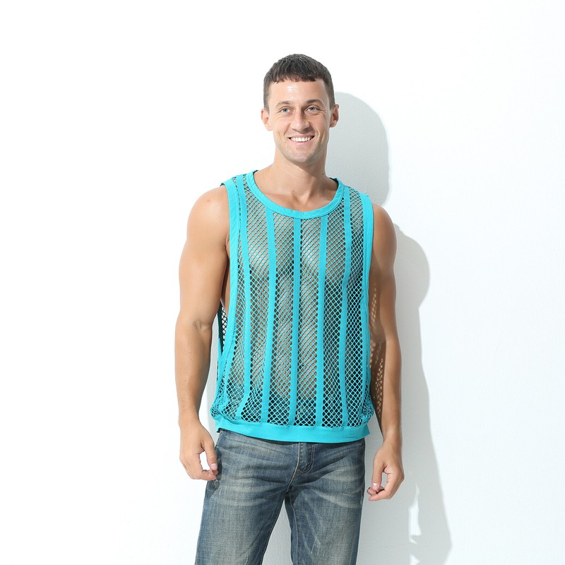Mens Fishnet Mesh Transparent Sleeveless Muscle T-Shirts Vests Casual Tank Tops gallery
