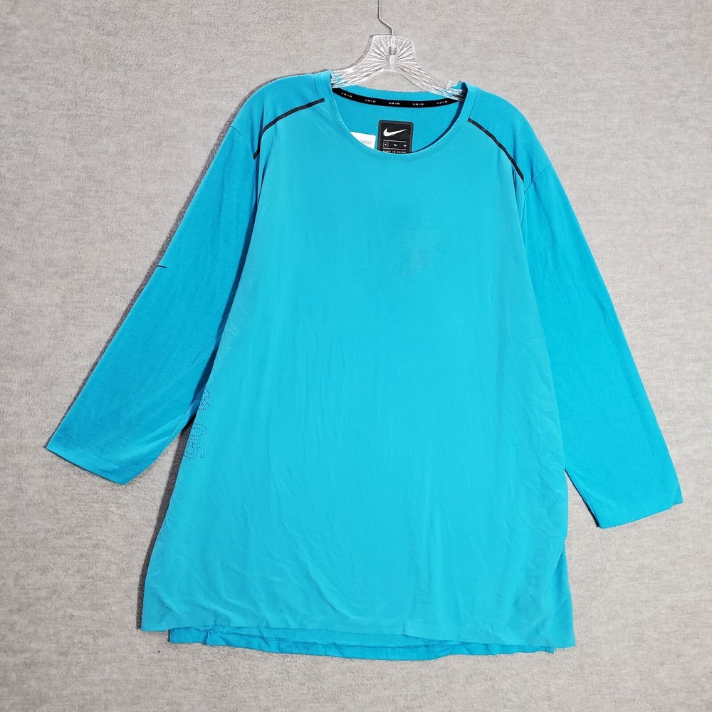 Nike Men Activewear Top Blue Tech Pack Rise Swoosh 3/4 Sleeve READ